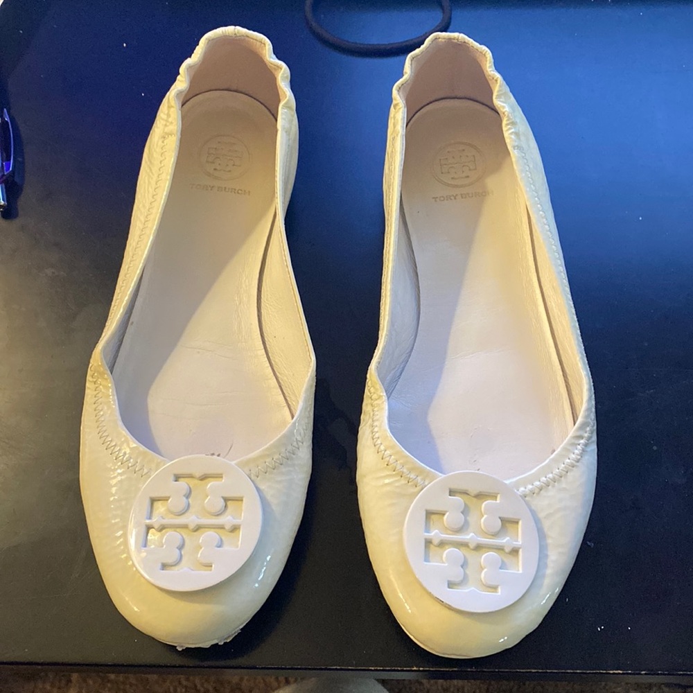 White patent leather Tory Burch flats - size 9